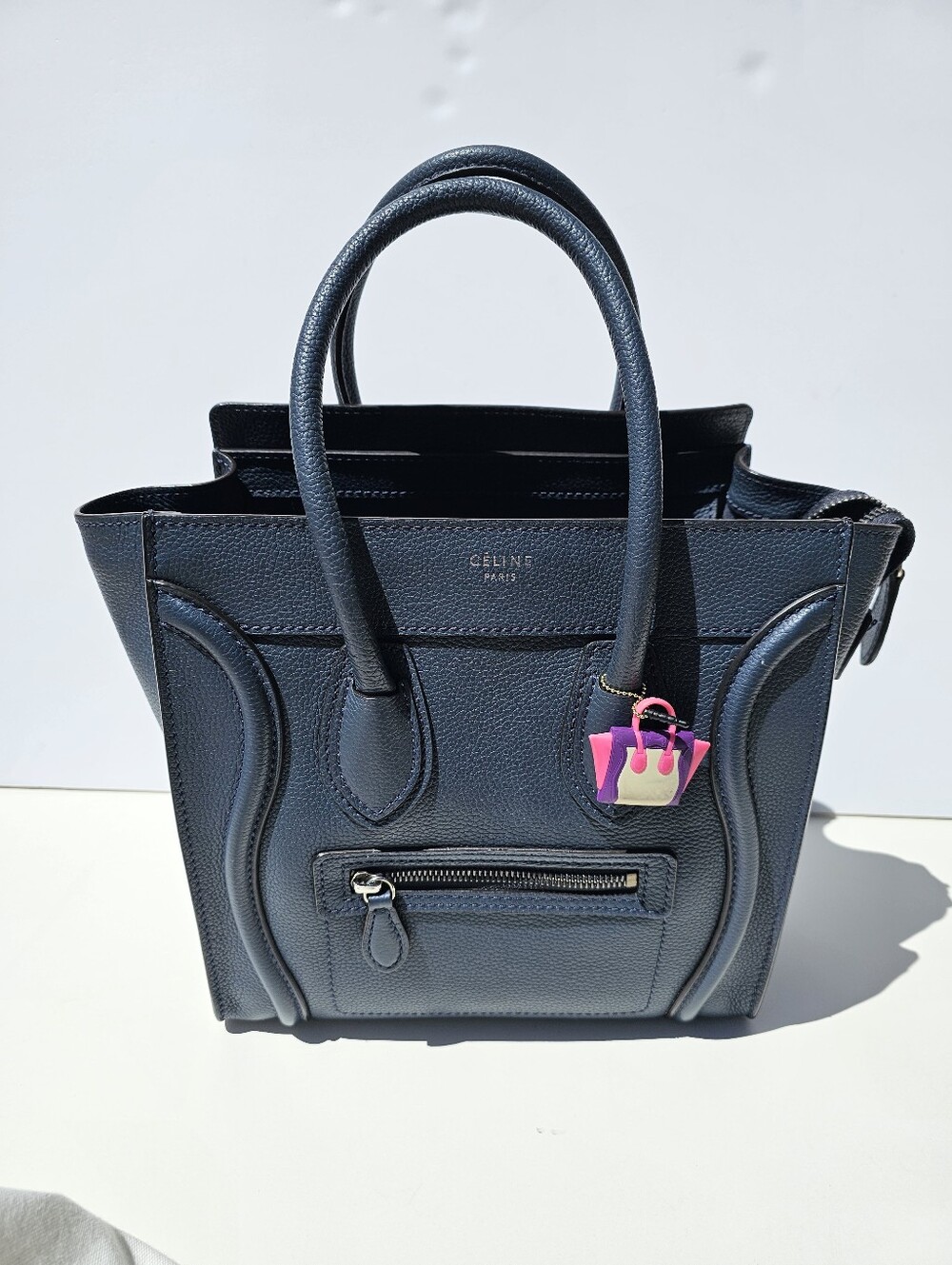 Auth Celine micro orage navy blue leather tote bag